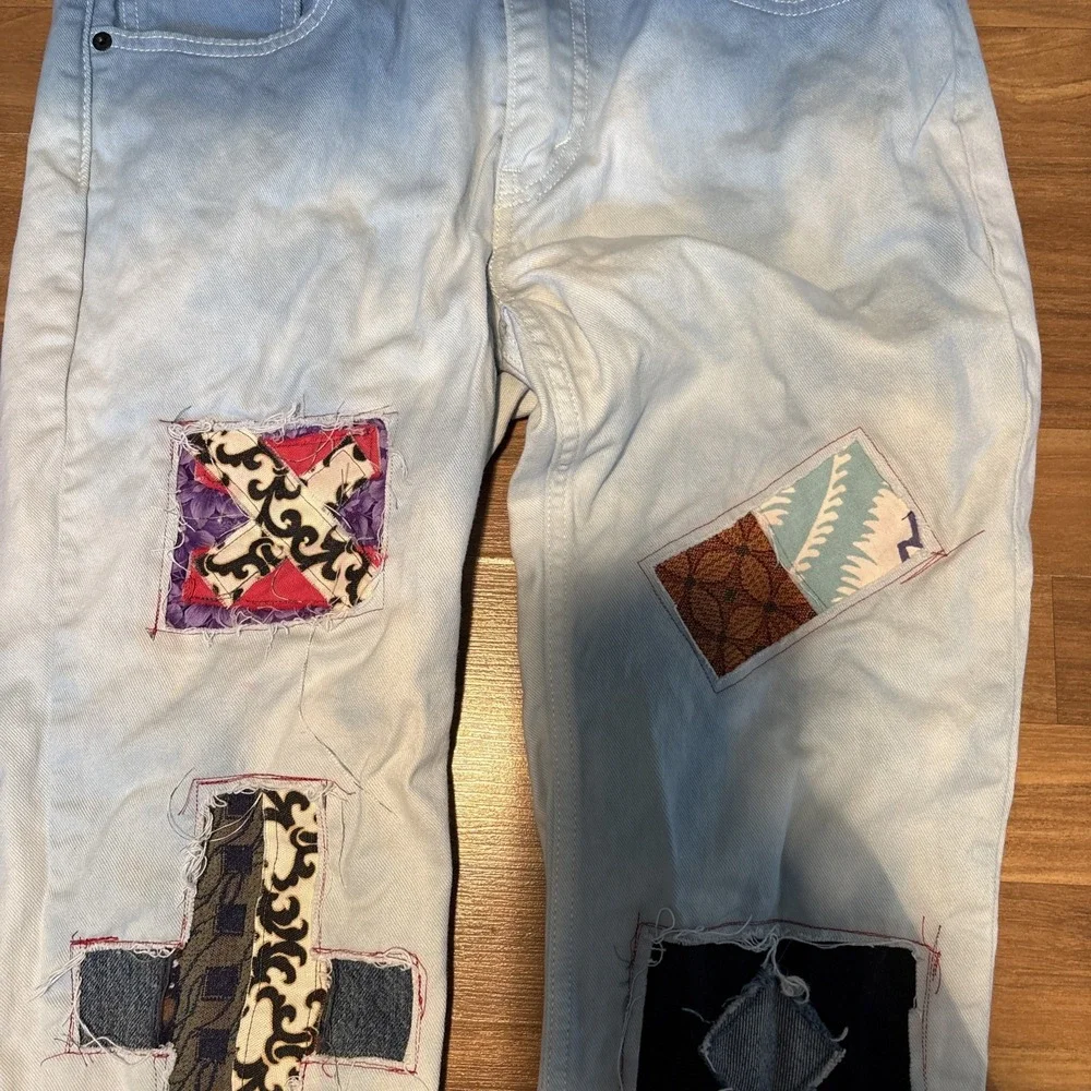 Levis 511 Slim Fit Custom Patchwork Ombre Blue Jeans W32 L32 DIY Streetwear